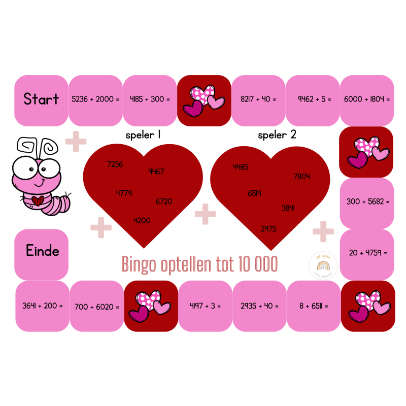 Bingo thema Valentijn: optellen tot 10 000 (download)