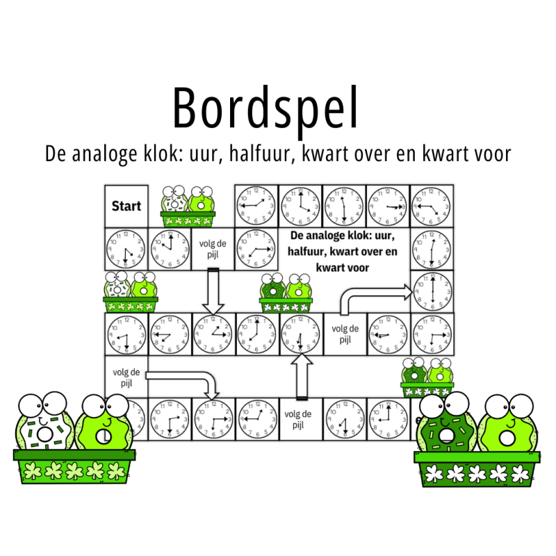 bordspel: de analoge klok tot op een uur, halfuur, kwart voor en kwart over (download)