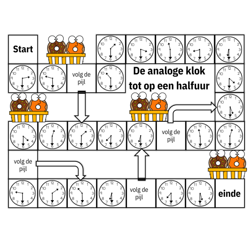 Bordspel: de analoge klok tot op een halfuur (download)
