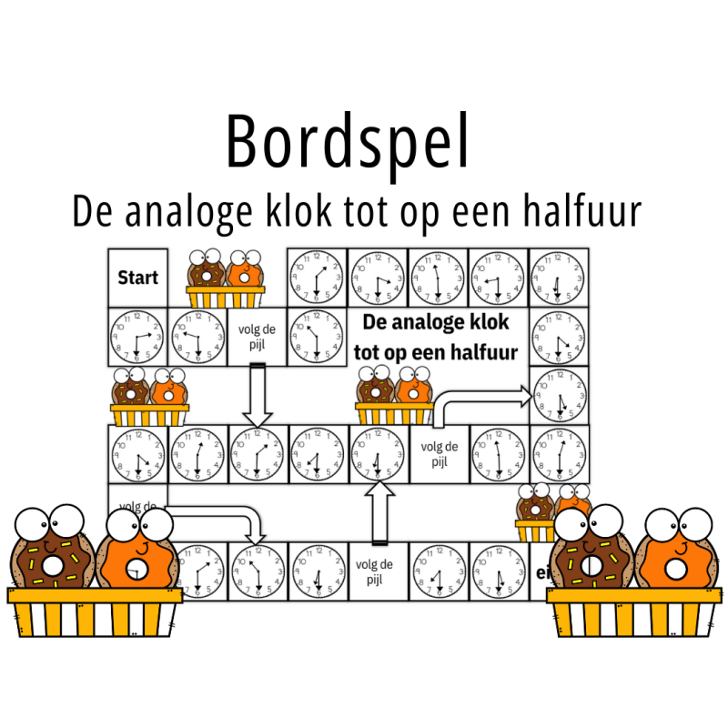 Bordspel: de analoge klok tot op een halfuur (download)