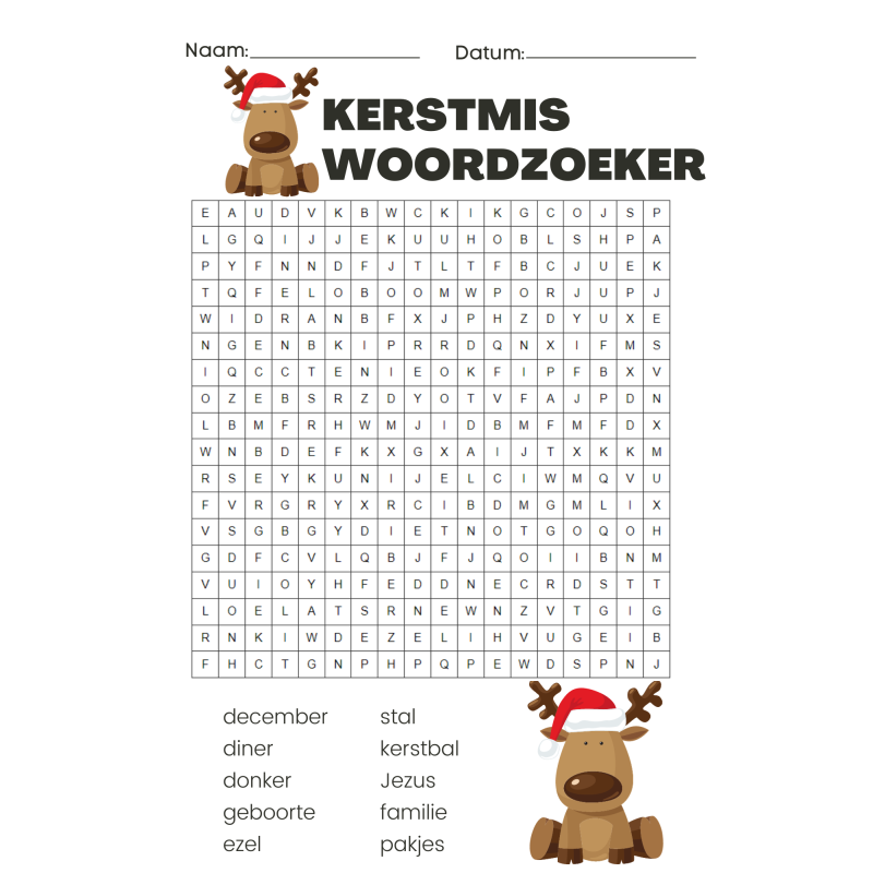 pakket woordzoekers thema Kerstmis (download)